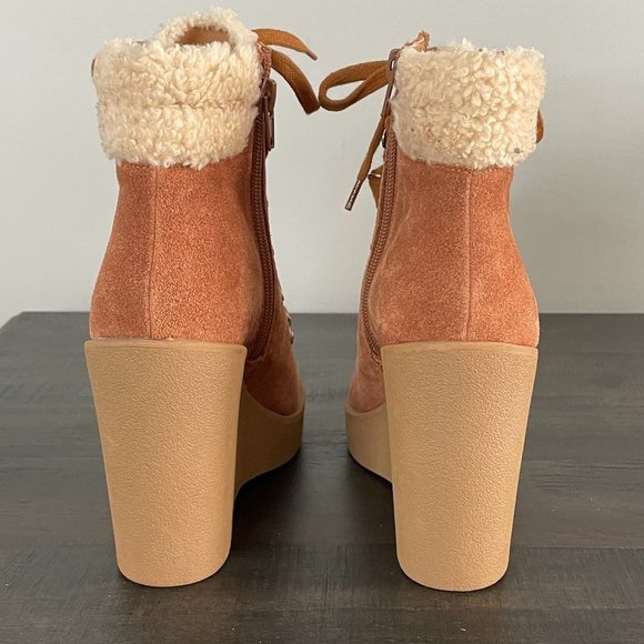 JESSICA Simpson Maelyn Lace-Up Suede Sherpa Platform Wedge Hiker Boots 6.5 - Picture 7 of 13